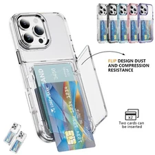 For iPhone 16 17 Pro Max 15 14 13 Slim Wallet Clear Case Card Holder Shockproof
