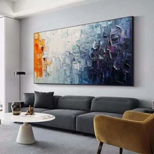 Hand painted Oil Painting Abstract Geometric Color Gray Yellow Canvas Painting