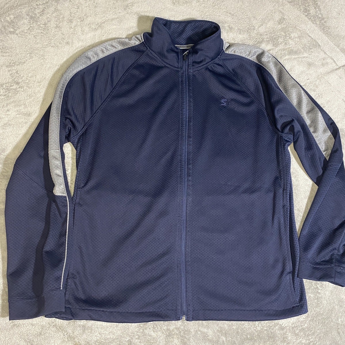 STARTER Track Jacket Adult Large Blue Mesh Warmup Full Zip Logo