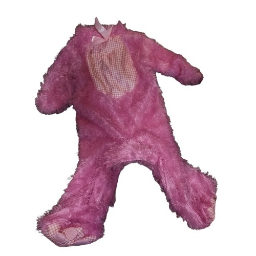 Rubies Pink  Faux Fur 2 Piece Bow Gingham Paw Bunny Rabbit Costume 6-12 Months - Picture 2 of 8