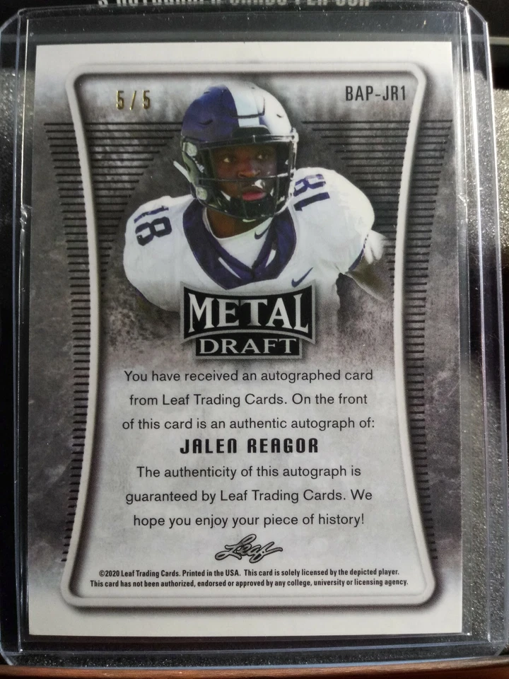 2020 Jalen Reagor Leaf Metal Draft black mojo Rookie Auto 5/5 - Image 3 of 3
