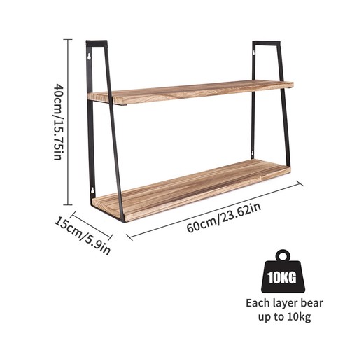 2/3 Tier Wood Floating Wall Shelves Rope Hanging Rack Kitchen Entryway Home Dec - Picture 30 of 39