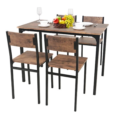 Modern Dining Table and 4 Chairs Set Metal Frame for Bar Kitchen Home Grey/Brown