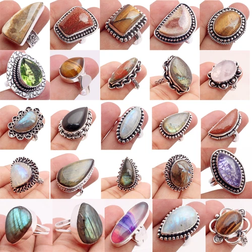 Labradorite & Mix Gemstone 925 Sterling Silver Plated Handmade Lot Rings Jewelry