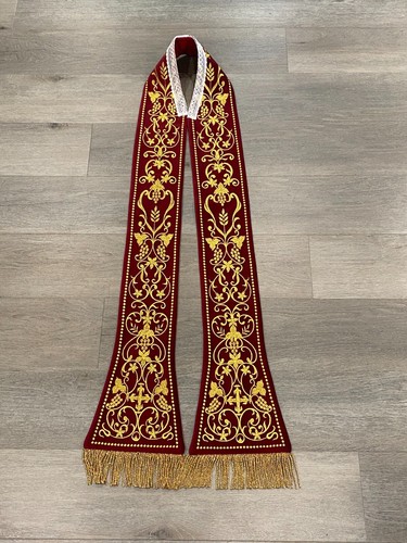 TRADITIONAL STYLE STOLE BURGUNDY WITH GOLD EMBROIDERY