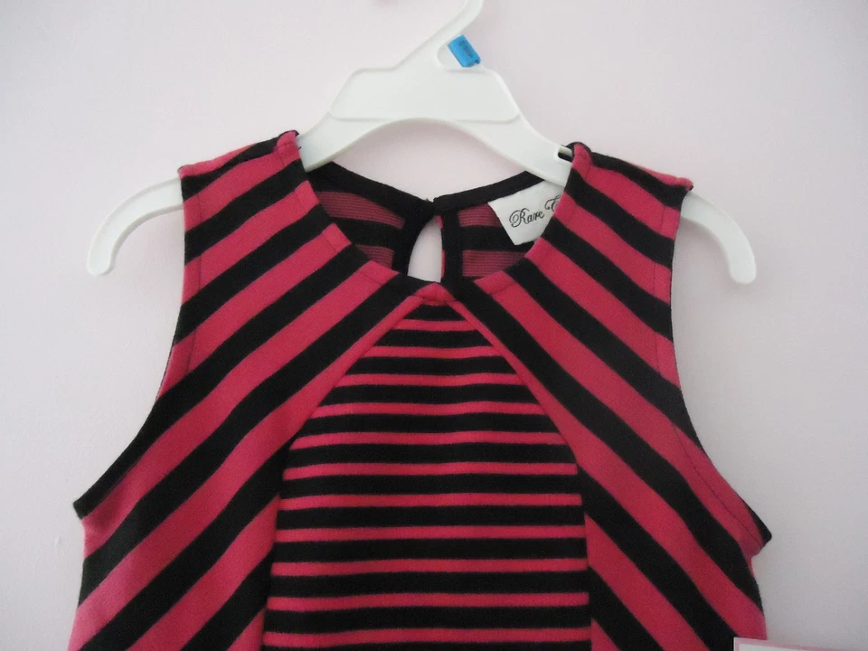  VESTIDO DE VERANO NIÑA ROSA CON RAYAS NEGRAS HECHO POR EDICIONES RARAS / TALLA 4 Foto 2 de 4