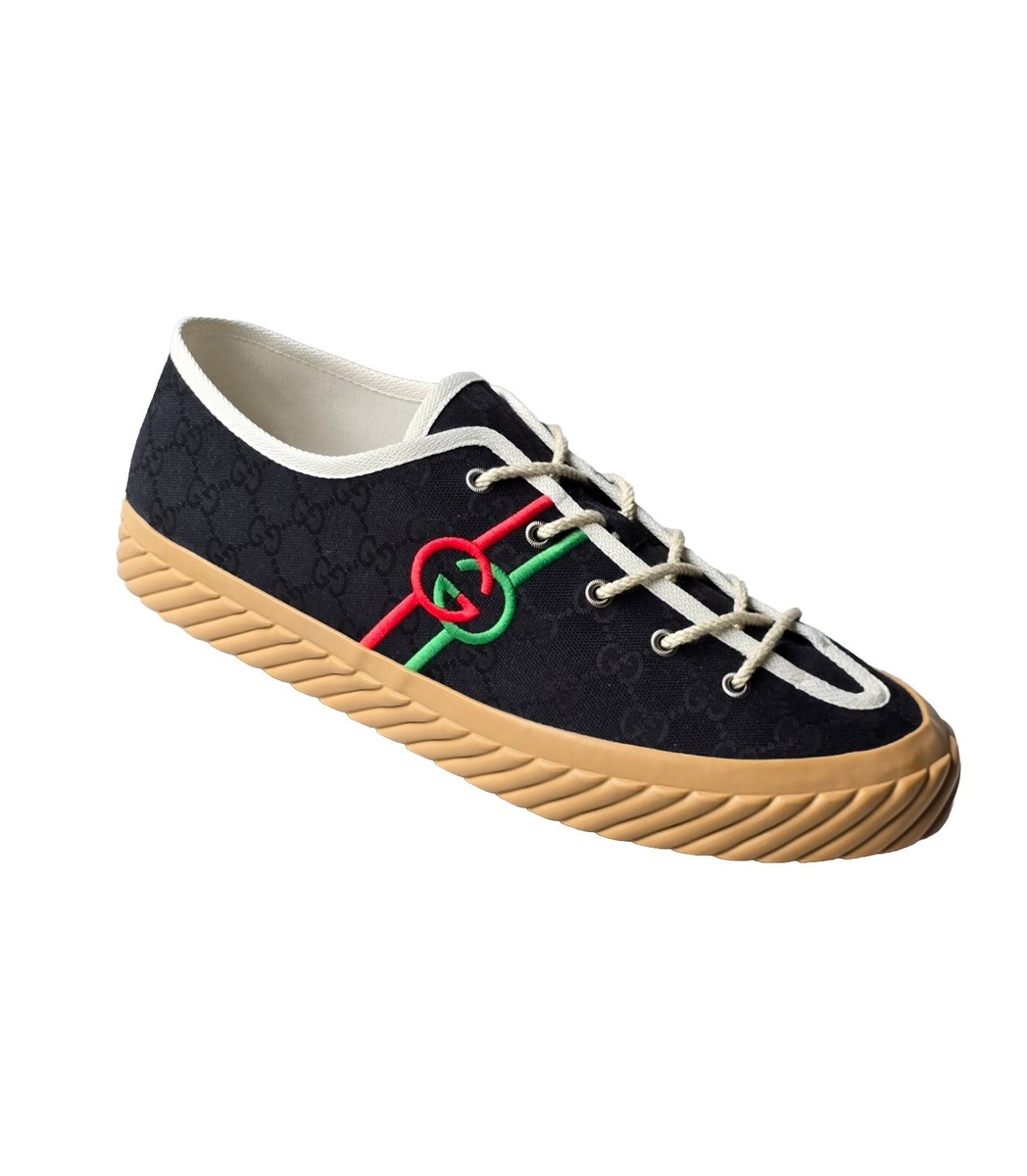 Gucci Men's Black Sneakers Interlocking Red Green GG Logo US 14.5