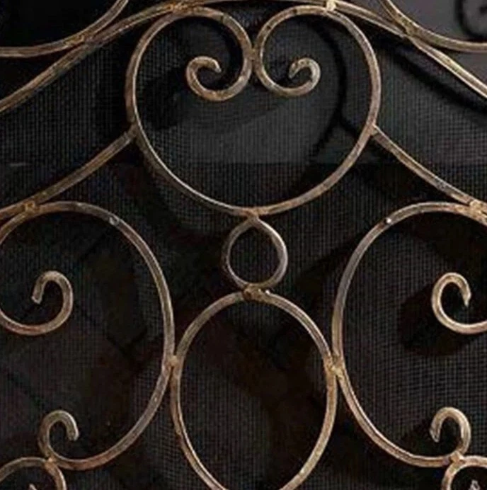 Pantalla de chimenea de pergamino de hierro ornamentado de cuarto francés estilo vintage pantalla de fuego Foto 3 de 4