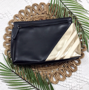 Zara Clutch Cartera Bolso de mano Mujer Bolso Negro y Oro Imitación Cuero  Cremallera superior | eBay