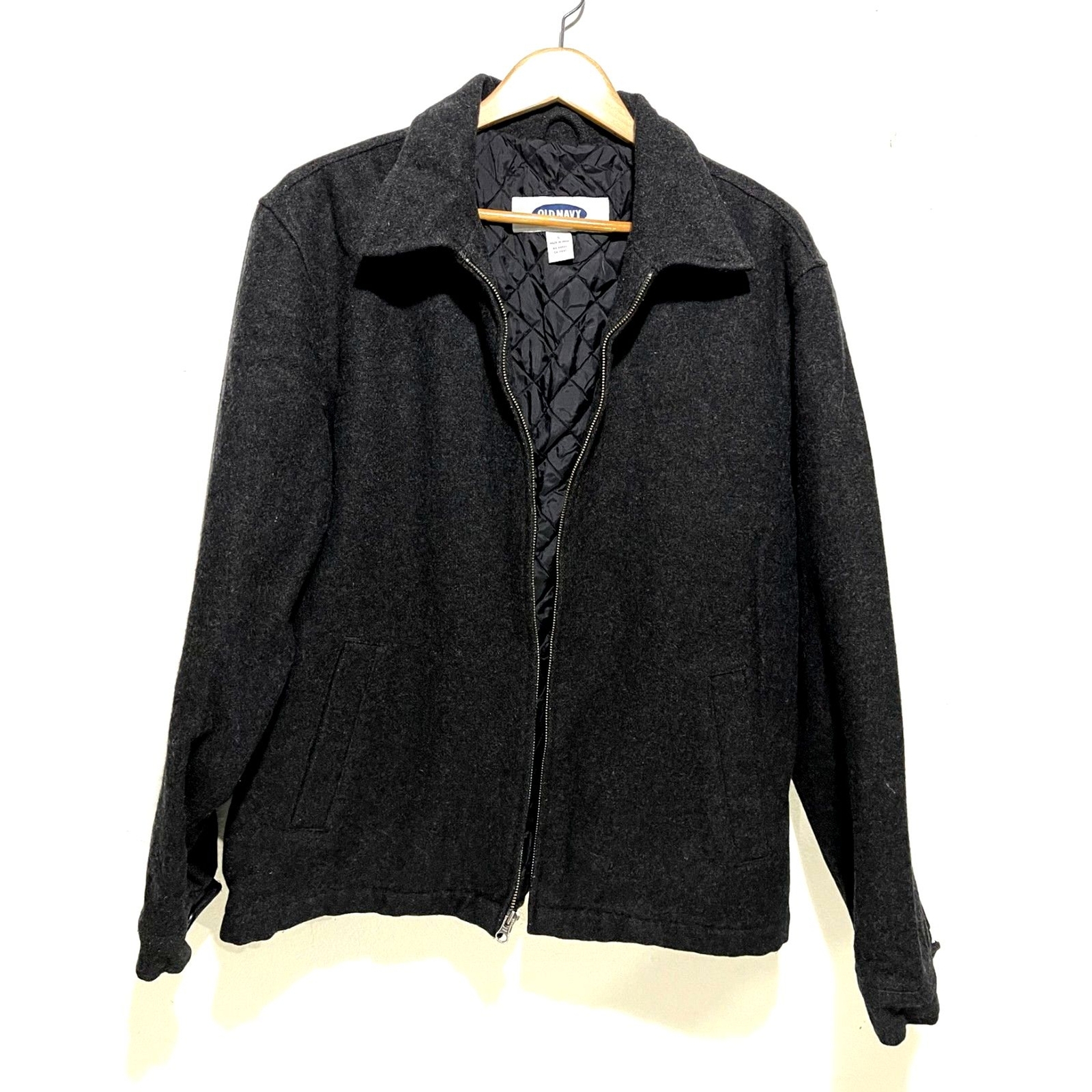 Old Navy recycled wool barn jacket coat quilted lined black fullzip pocket men L