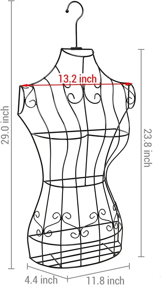 Black Metal Wire Mannequin Frame Hanging Dress Form Display Stand Garment Rack - Image 4 of 4