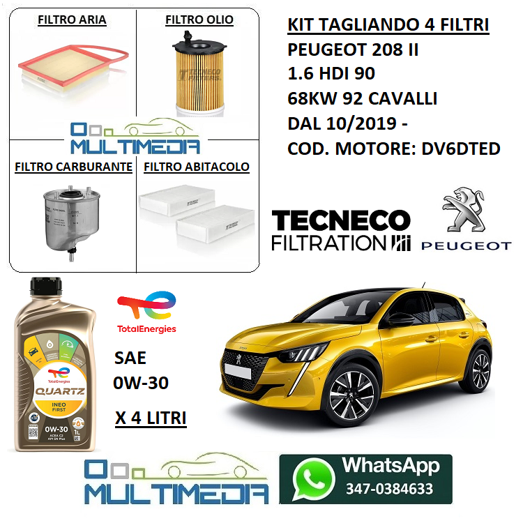 Kit Tagliando Auto: 4 Filtri + 5L Olio Motore 5W30 - Completo Per Manutenzione - Foto 4