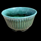 Vintage Hull USA Pottery Planter Dark Green F10 6.5" Round Ribbed Glazed Bowl