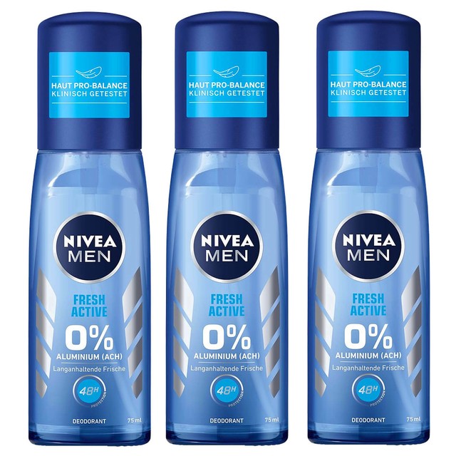 3x 2.5oz NIVEA Men Fresh Active Atomizer Deodorant 0 Aluminium 48h for