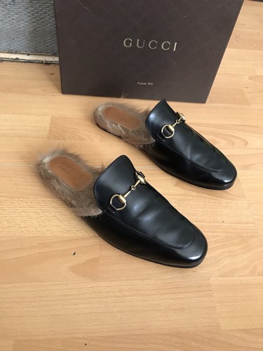 Gucci Princetown Black Leather Mens Slipper Horsebit Loafers Fur Shoe Uk 8 - Picture 5 of 13