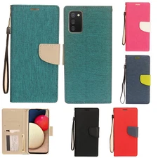 For Samsung Galaxy A02s Premium Fabric Wallet Pouch Flip Phone Cover