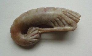 e1900 CHINESE SOAPSTONE carved SHRIMP WHISTLE- GOOD FORTUNE & HAPPINESS- WORKING