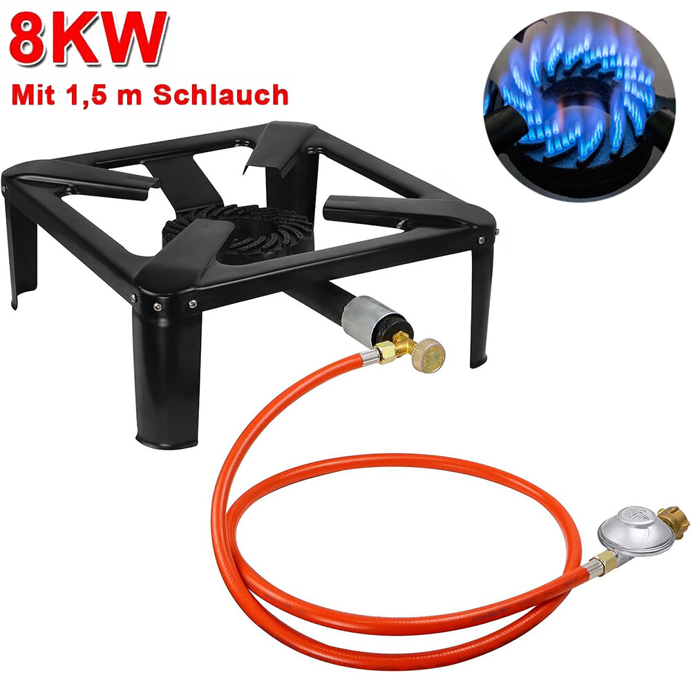 Gaskocher Hockerkocher Economic 8 KW DE/AT mit 150 cm Schlauch & 50m Bar Regler