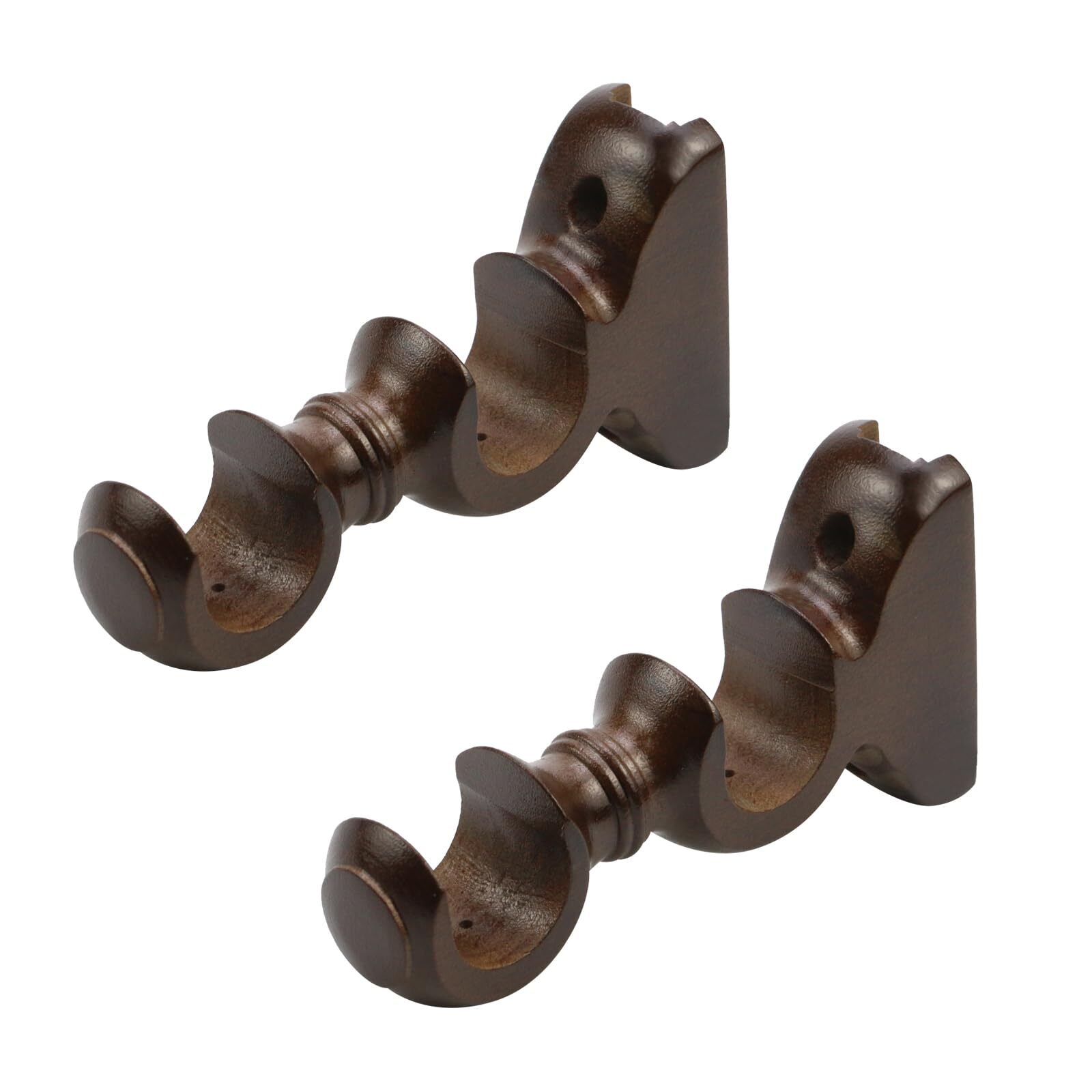 Double Curtain Rod Brackets Wood Curtain Rod Holders Brown Wall Mounted Curta...