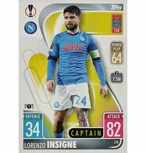 TOPPS MATCH ATTAX 2021-2022 CARD N. 378 LORENZO INSIGNE (CAPTAIN) NAPOLI - Afbeelding 1 van 2