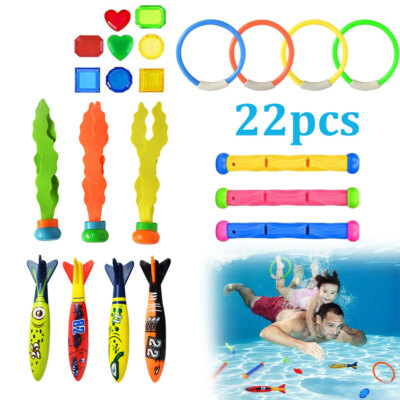 22 Stück Unterwasser Tauchen Spielzeug Ring Torpedo Stick Kinder Schwimmbad Wasserspiel
