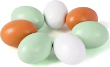 7 Pcs Wooden Fake Eggs, 3 Colors Wood Eggs for Crafts Fake Chicken Eggs Nesting