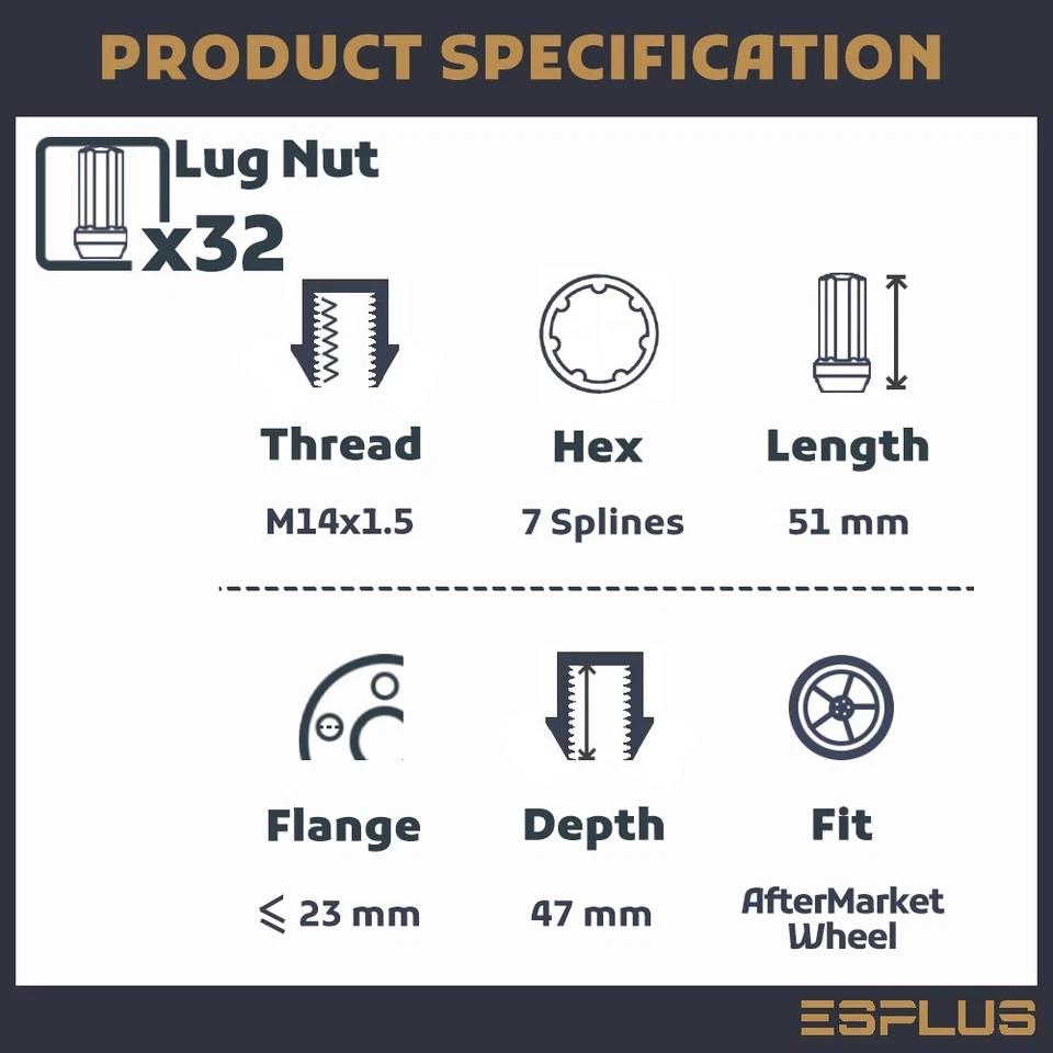 32pc 2" Chrome 14x1.5 Spline Lug Nut For Savana 2500/3500 Express 2500/3500 Van - Image 2 of 4