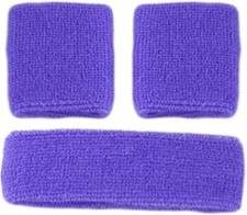 3pc Purple Wristbands Sweatbands Unisex Rainbow Sweat Retro Gym Fancy Dress 1980