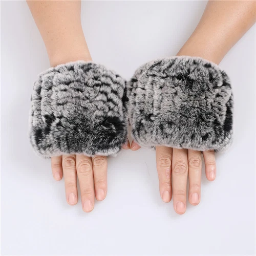 Rex Rabbit Fur Knitted Women's Fingerless Gloves Mittens Real Fur Wrist Warmer - Picture 33 of 44
