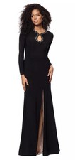XSCAPE Women's Black Embellished Keyhole-Neck Long-Sleeve Gown Size 6
