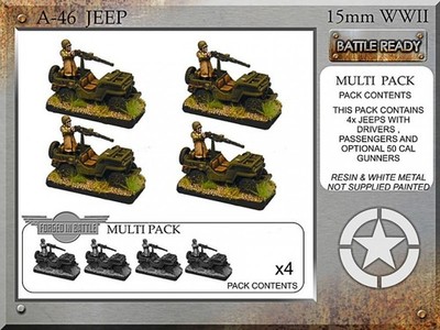   15mm Forged in Battle WW2 American Jeeps & 50cal mg A46