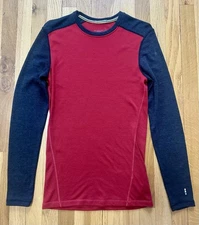 Smartwool Men’s S Baselayer LS Crew Neck 100% Merino Wool 250 Red Gray VGUC