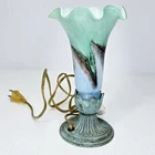 Vintage Tiffany Style Tulip Lamp Blue Green Glass Shade Vanity Honeycomb Minimal