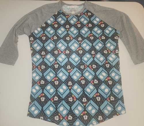 LuLaRoe Disney Collection Randy Top Size M Mickey Mouse Geometric Blue Gray Tee