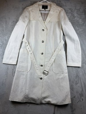 TOCCA Women's Trench Coat Size 10 Linen Ivory Belted Button Front Lined Classy