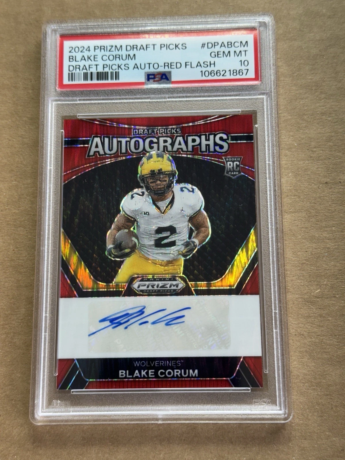 Blake Corum Panini Prizm Draft Picks Draft Picks Autographs #DPABCM Red Flash