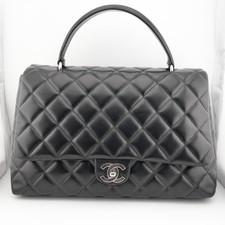 Chanel Quilted Lambskin Leather Black Top Han...