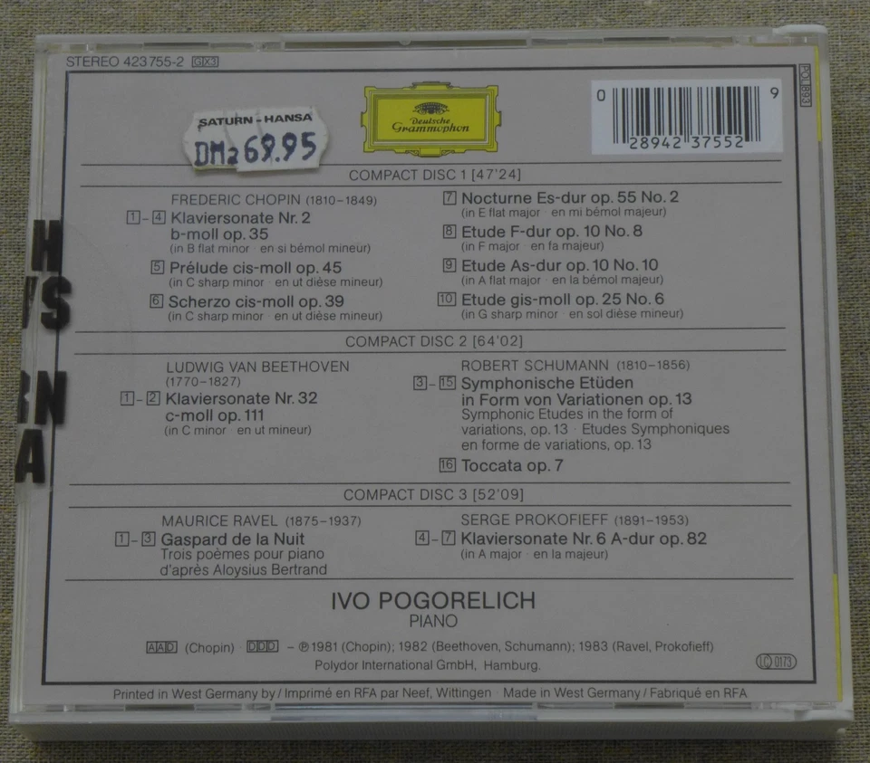 CHOPIN, BEETHOVEN, SCHUMANN, RAVEL, PROKOFIEFF - IVO POGORELICH - 3 CDs - Bild 2 von 4