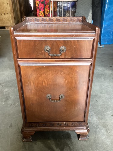 Vintage Nightstand Cabinet Solid Wood Carved Moldings to Top & Bottom