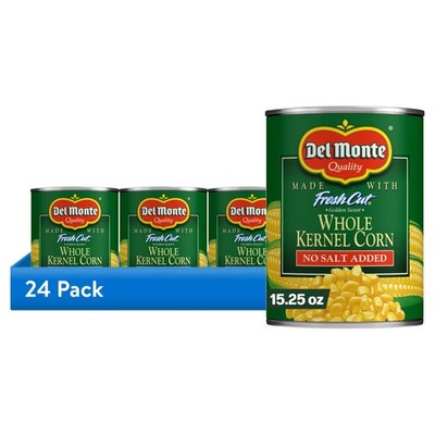 (24 pack) Del Monte No Salt Added Golden Sweet Whole Kernel Corn, 15.25 oz Can