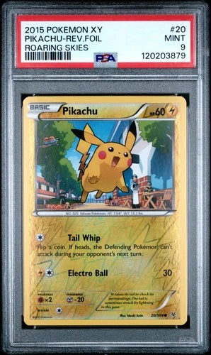 2015 POKEMON XY ROARING SKIES #20 PIKACHU-REVERSE FOIL PSA 9