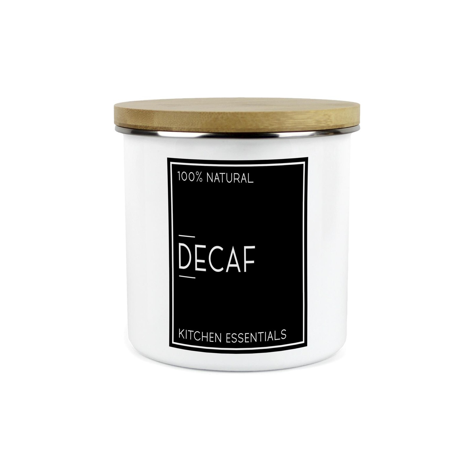 Inverted Minimalist Decaf Storage Canister - Enamel & Bamboo Kitchen Container