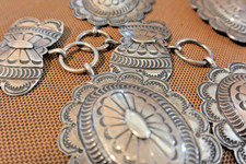 7.7ozt Navajo "Traditional Link" Stamped CONCHO BELT Sterling Silver - buckle