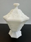 Vintage Anchor Hocking Milk Glass Pedestal Candy Dish with Lid - Harvest Grape