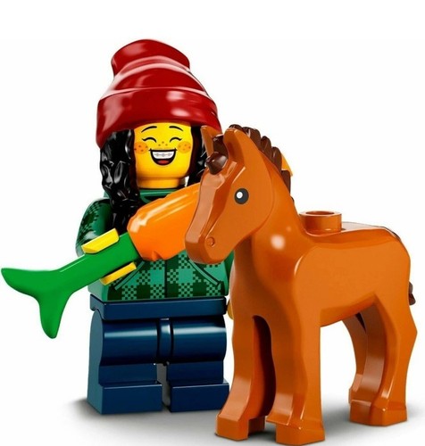 Lego Minifiguren Serie 22 - Bauernhof Mädchen mit Baby Folie Pferd Füttern Karotten