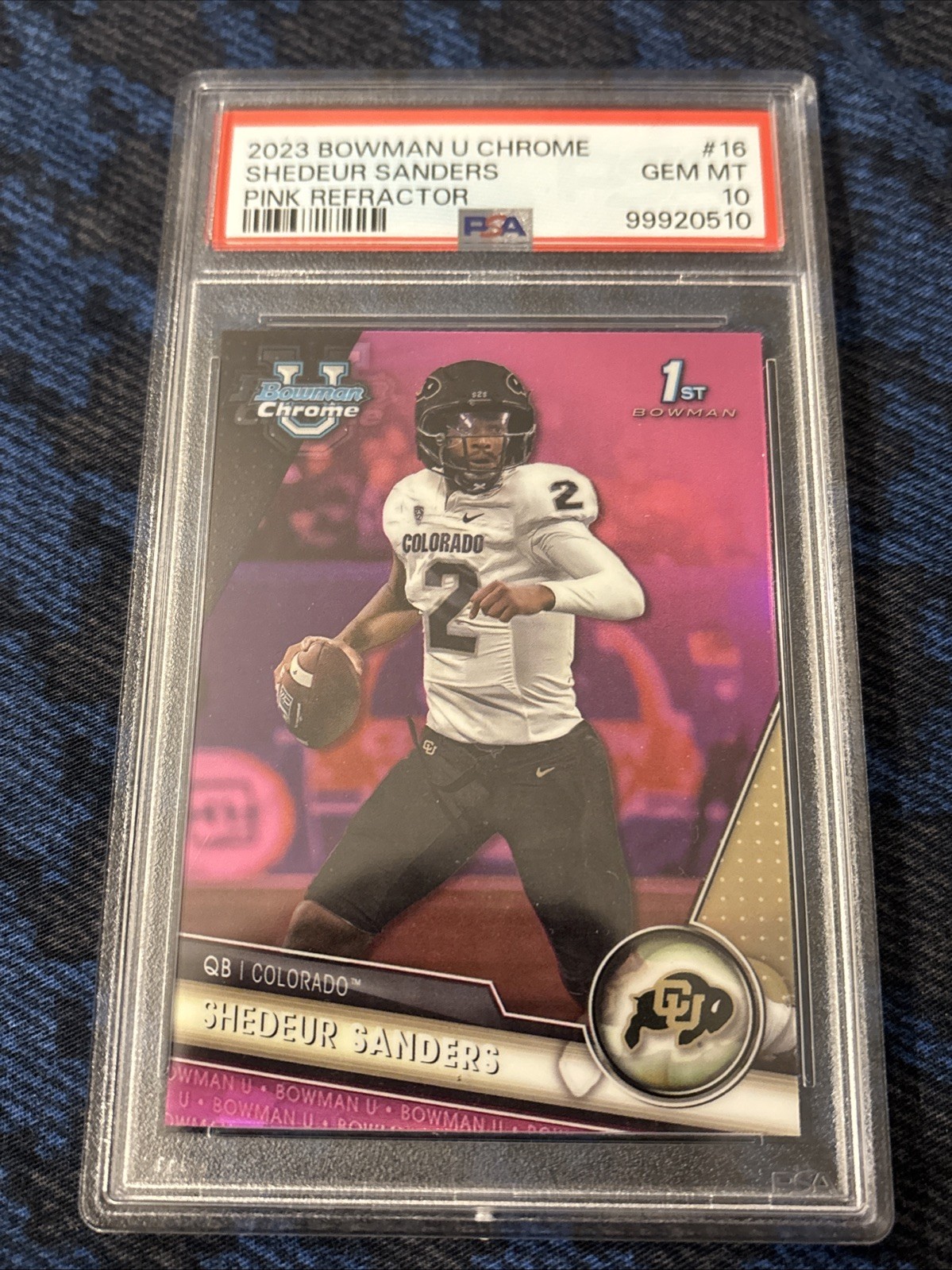 2023 Bowman University Chrome Shedeur Sanders #16 Pink Refractor (RC) PSA 10