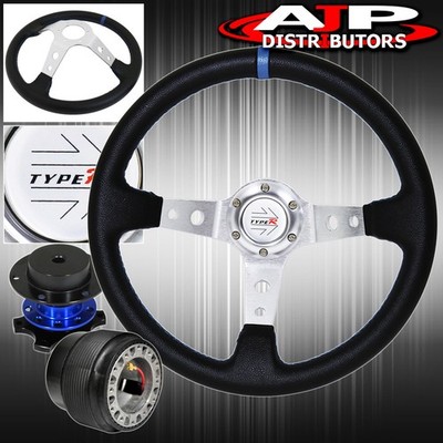 For 89-05 Eclipse Hub Deep Dish Black Steering Wheel Silver Center Quick Release