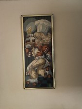 Vintage de Paris Needlepoint Complete Framed Skater Girl Waitress Cake