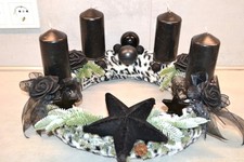 Adventskranz Fellkranz schwarz 38 cm  Weihnachten Adventsgesteck künstlich