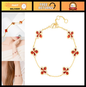 Authentic 18K Gold Plated Four Leaf Clover Bracelet for Women, Hollow Design, Elegant Jewe
